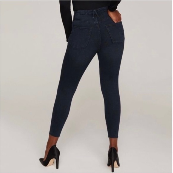 Good American Good Waist Cropped Raw Hem Dark Denim Jean - Picture 4 of 8